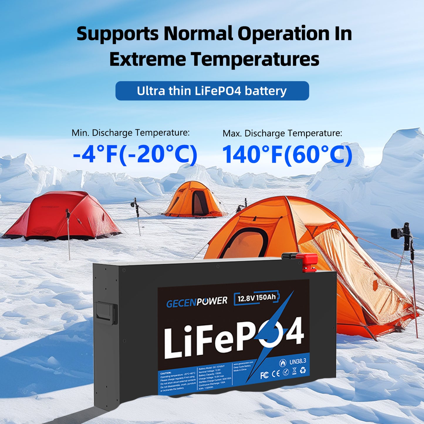 12.8V 150Ah slim LiFePO4 Battery Ultra-Slim & Space-Saving