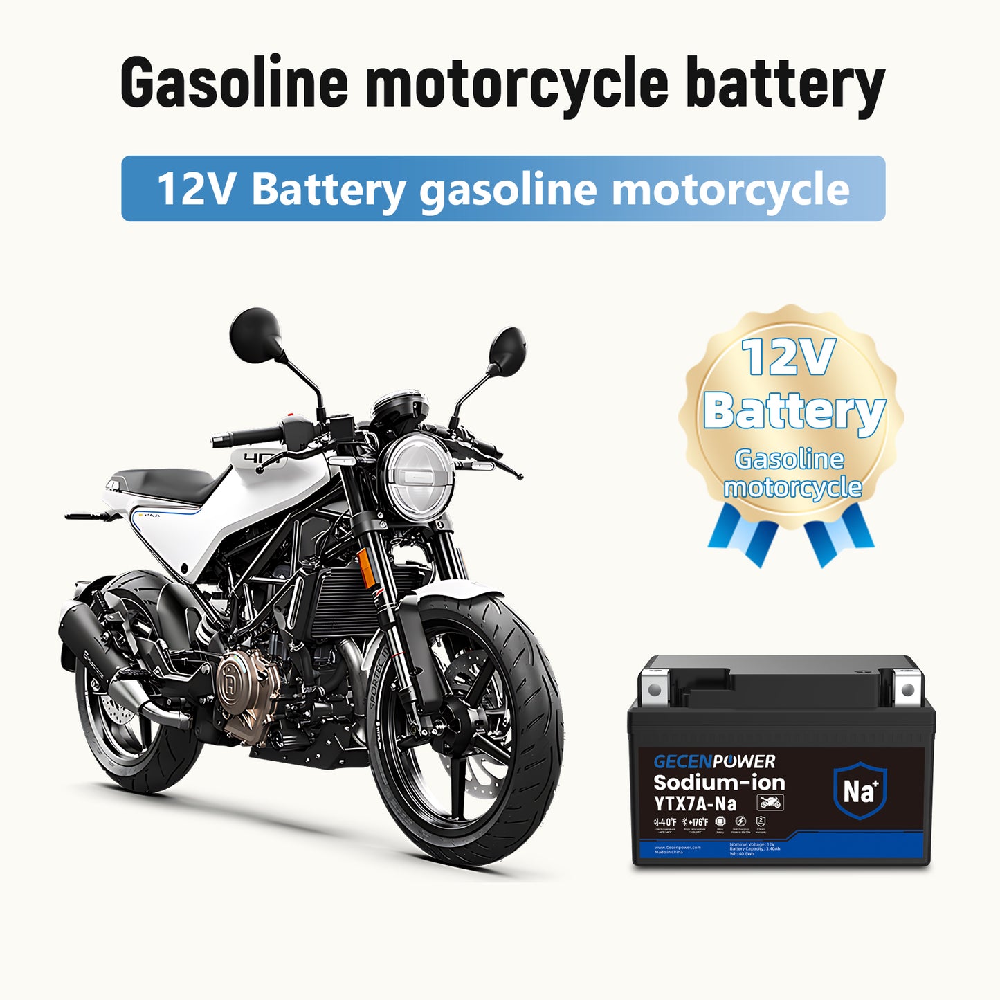 YTX7A 12.8V 3.4Ah Sodium-Ion Motorcycle Battery. For Motorcycles, ATVs, UTVs