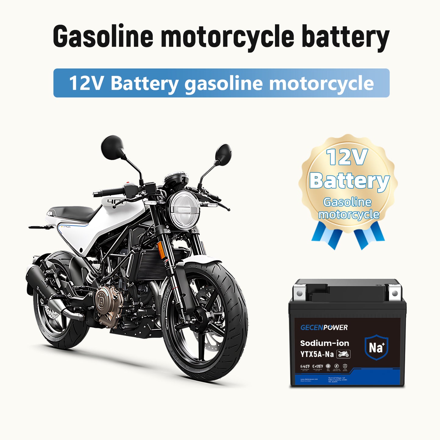 YTX5A 12.8V 2.55Ah Sodium-Ion Motorcycle Battery For Motorcycles, ATVs, UTVs