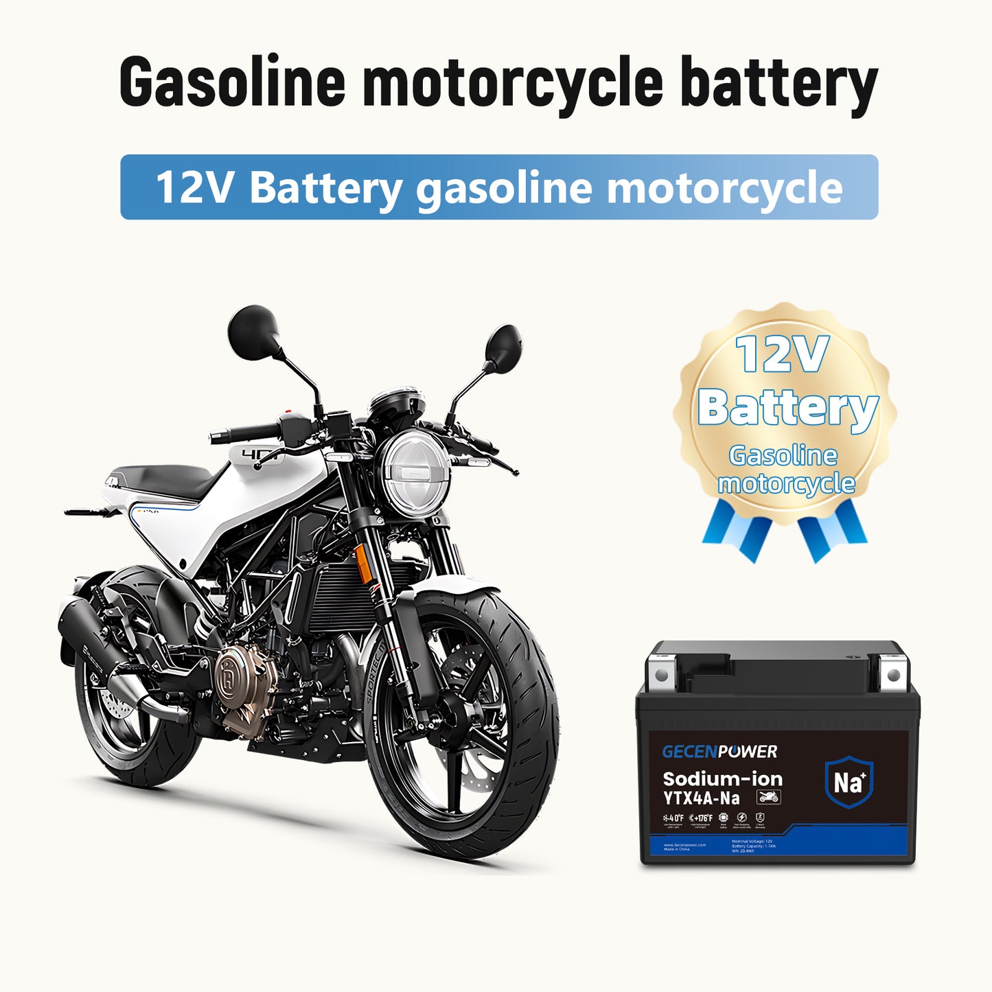 YTX4A 12.8V 1.7Ah Sodium-Ion Motorcycle Battery. For Motorcycles, ATVs, UTVs