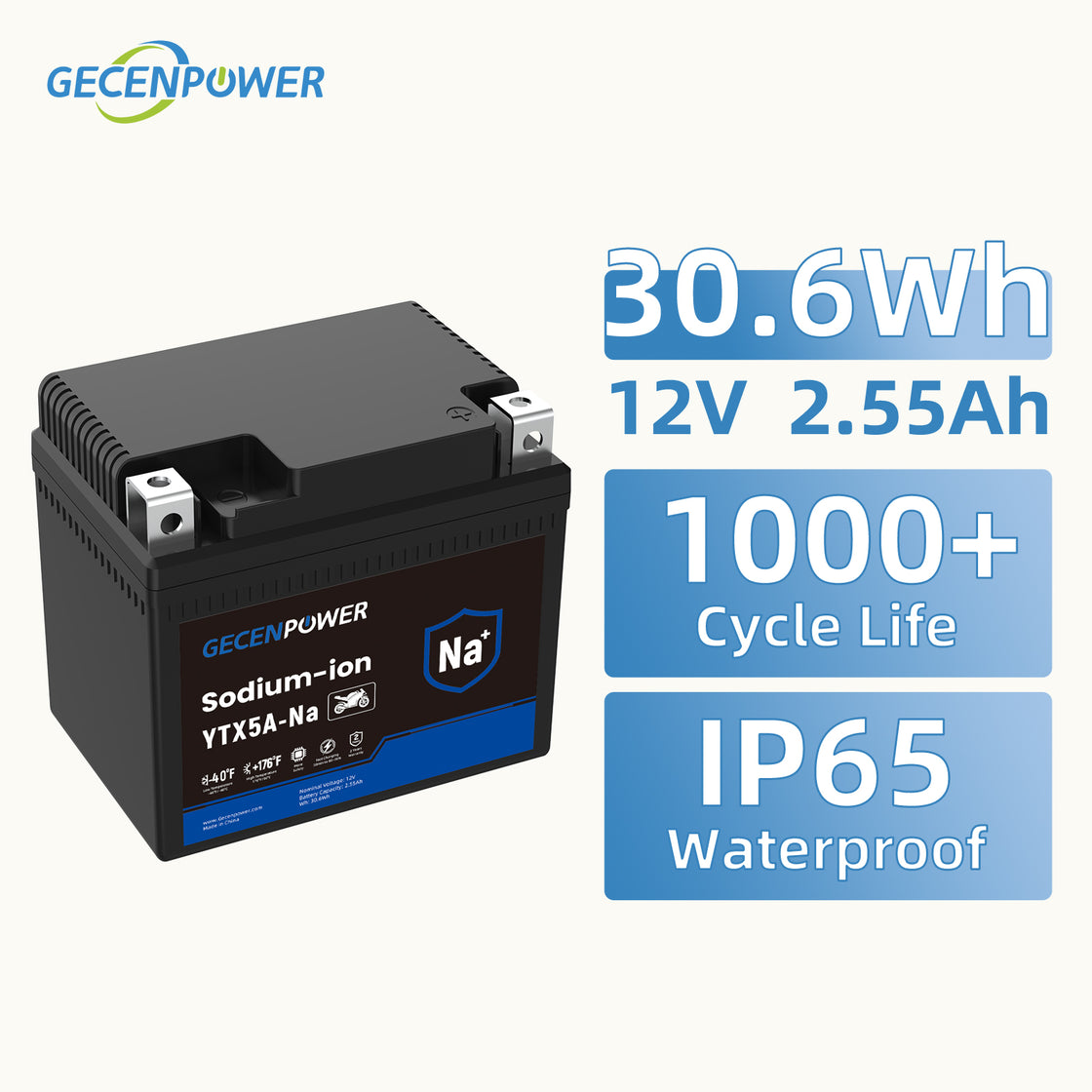 YTX5A 12V 2.55Ah Sodium-Ion Motorcycle Battery For Motorcycles, ATVs, UTVs