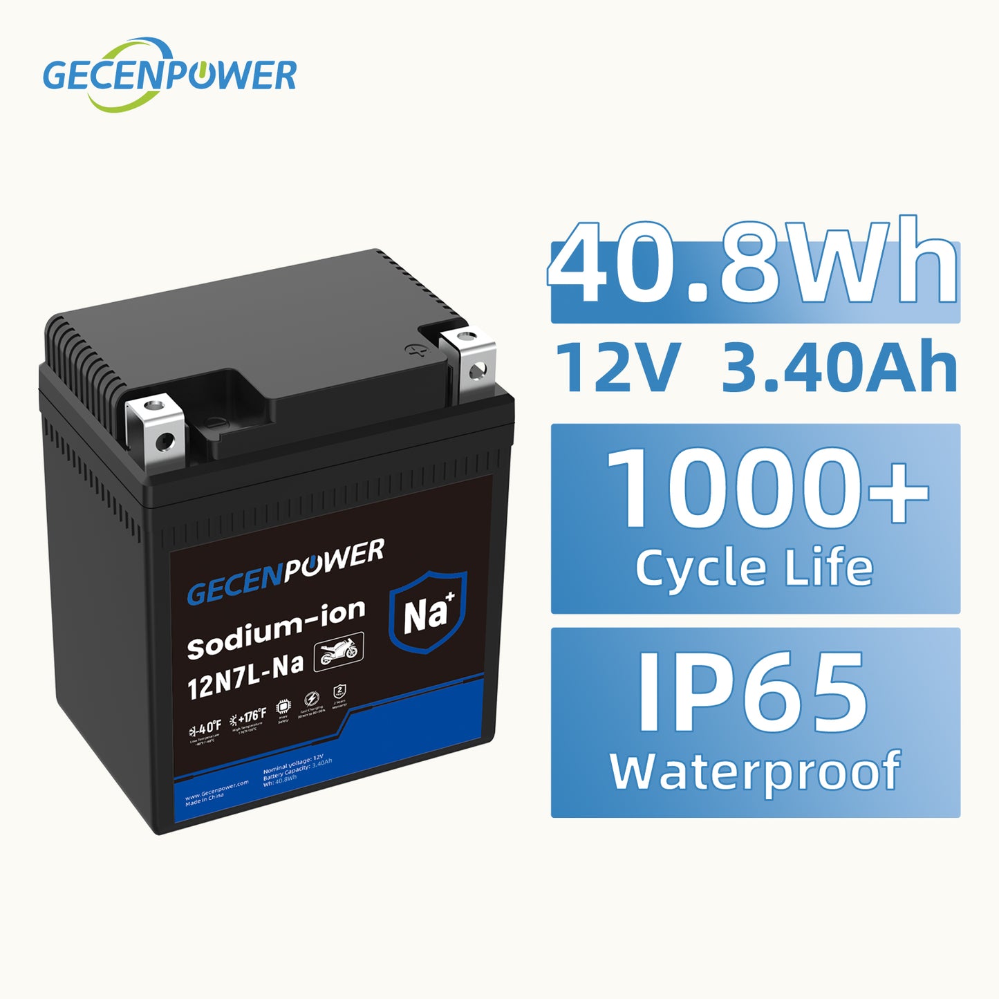 12N7L 12.8V 2.55Ah Sodium-Ion Motorcycle Battery For Motorcycles, ATVs, UTVs