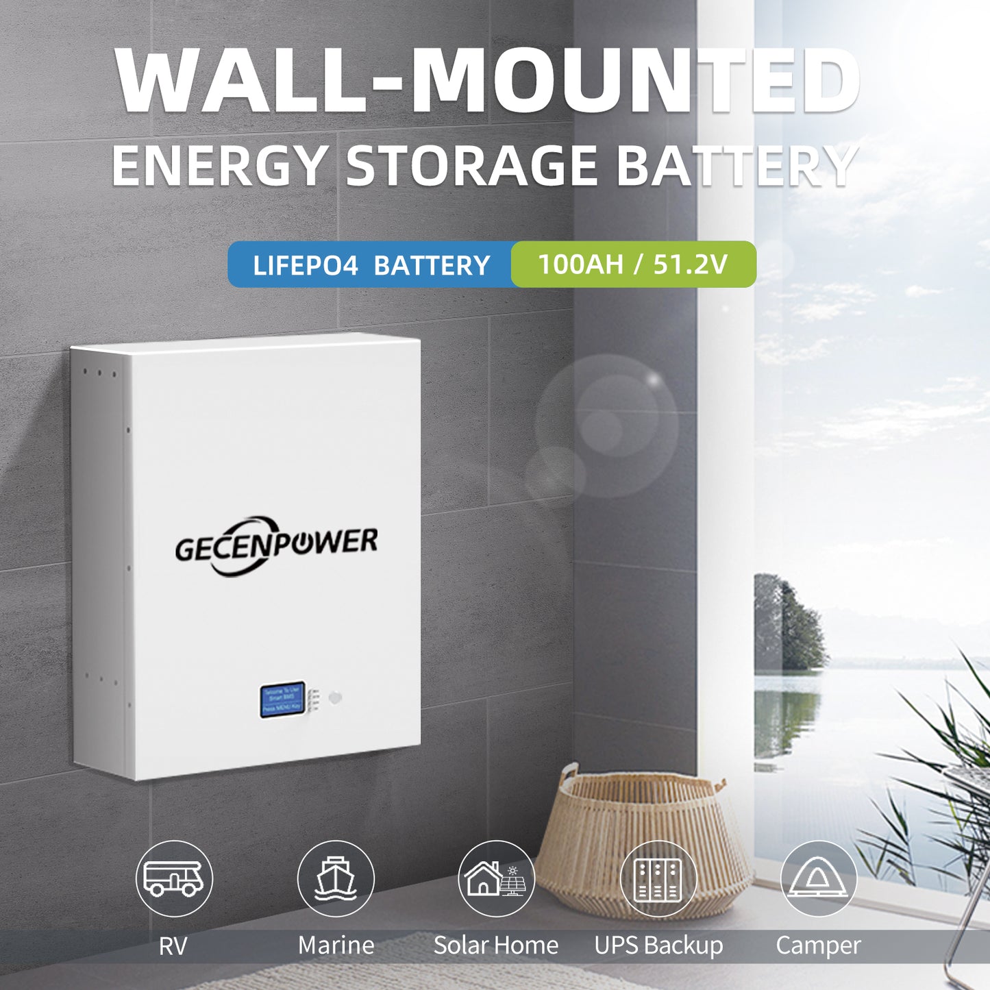 51.2V-100Ah Wall-Mounted Lithium Iron Phosphate (LiFePO4) Battery