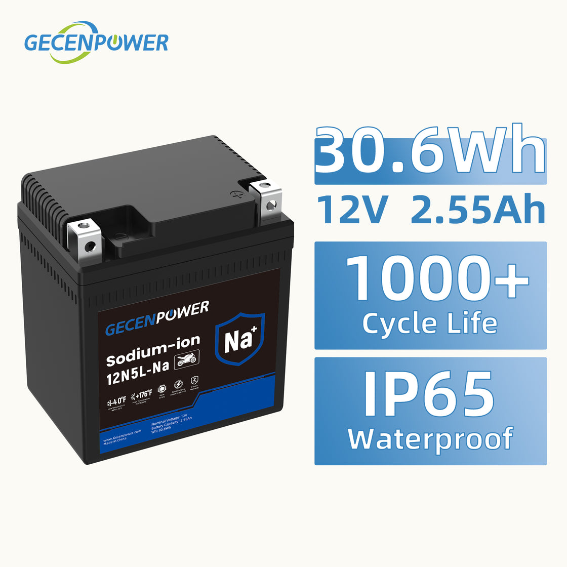 12N5L 12V 2.55Ah Sodium-Ion Motorcycle Battery For Motorcycles, ATVs, UTVs