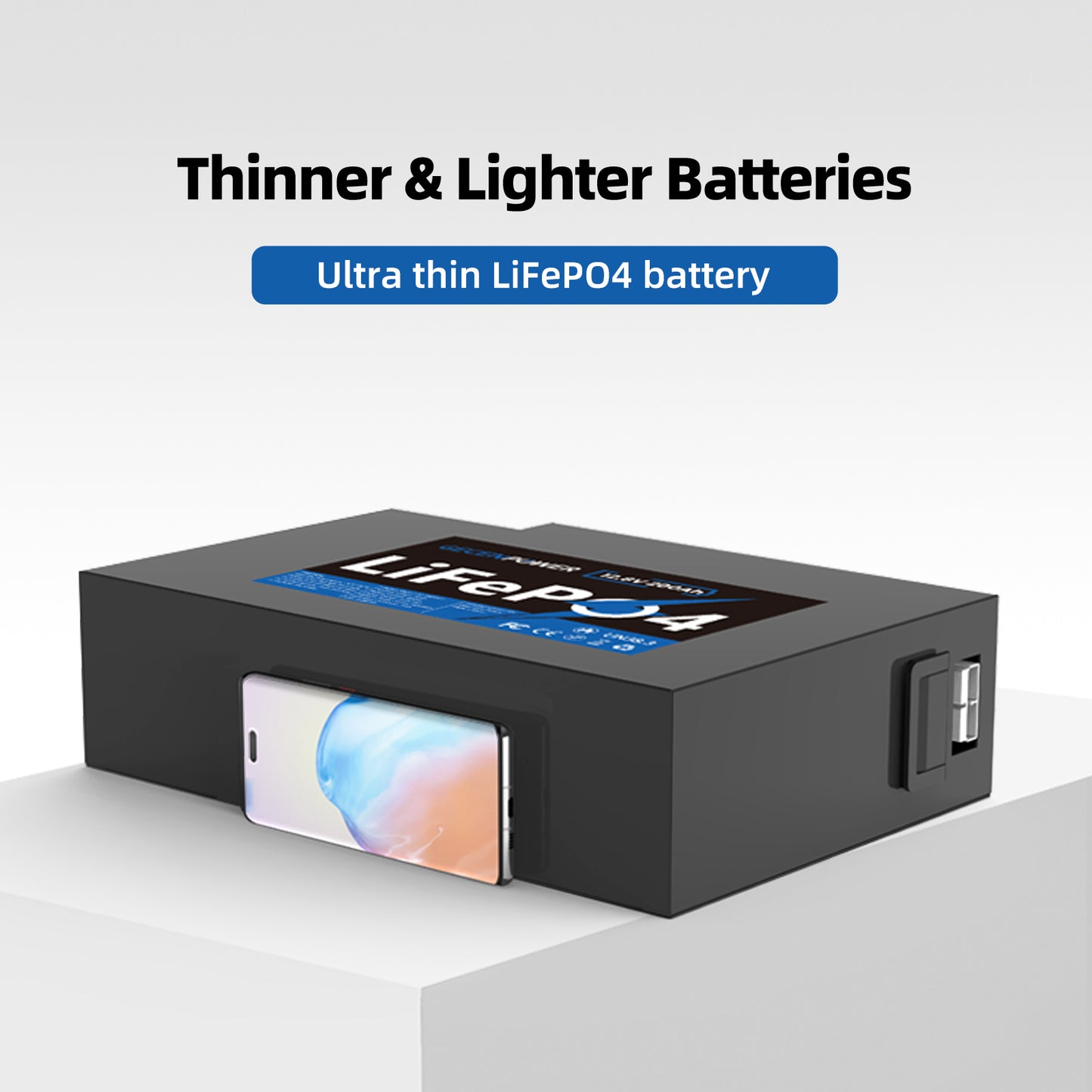 12.8V 200Ah slim LiFePO4 Battery Ultra-Slim & Space-Saving