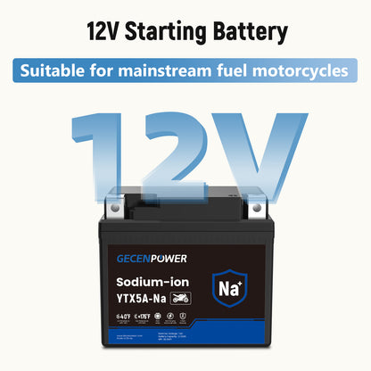 YTX5A 12.8V 2.55Ah Sodium-Ion Motorcycle Battery For Motorcycles, ATVs, UTVs