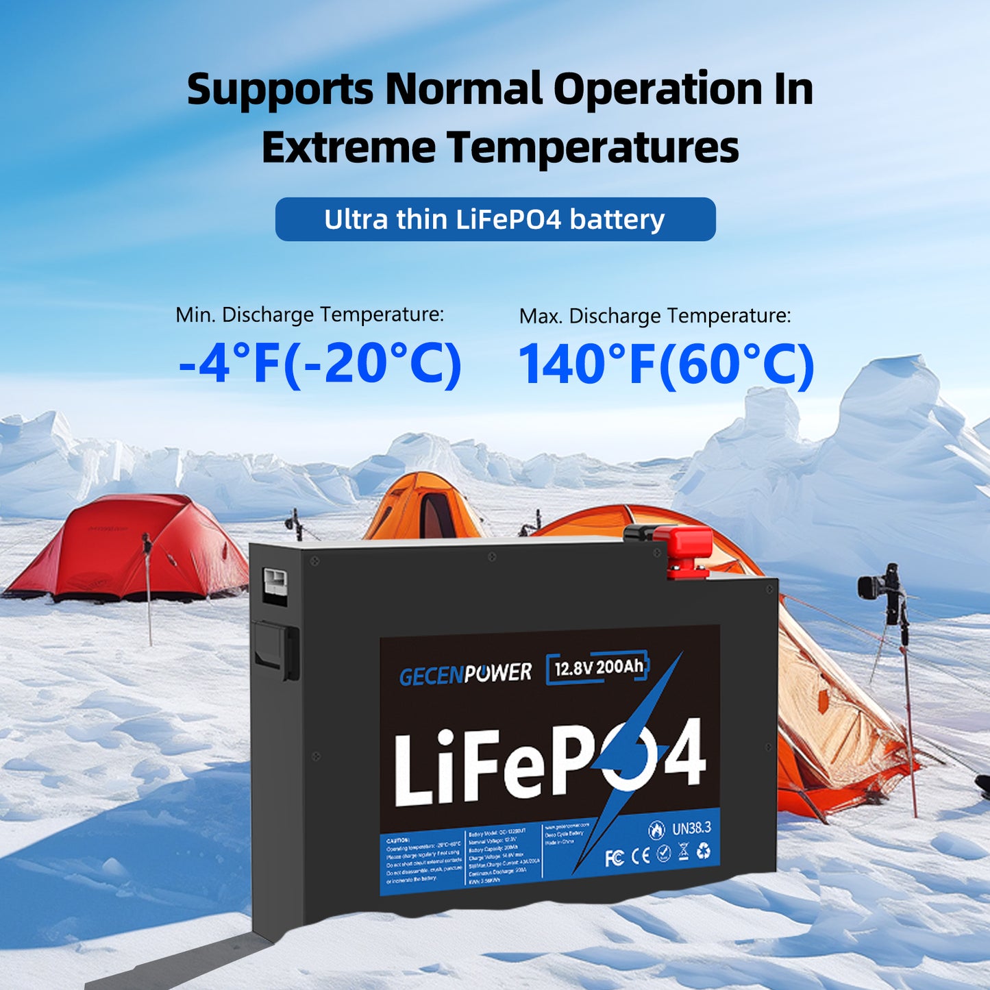 12.8V 200Ah slim LiFePO4 Battery Ultra-Slim & Space-Saving