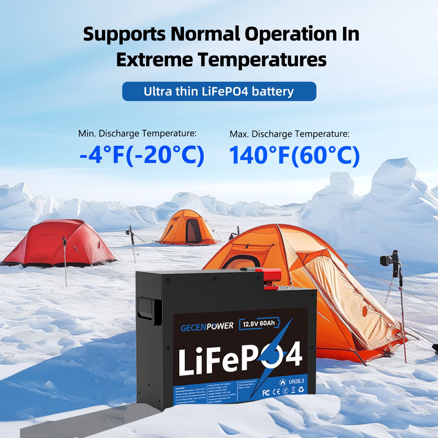 12.8V 60Ah slim LiFePO4 Battery Ultra-Slim & Space-Saving