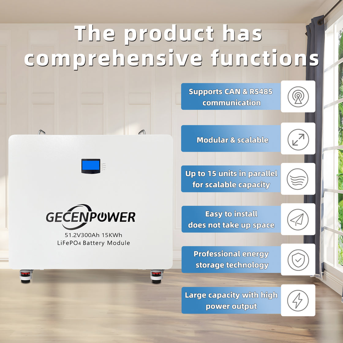 R48300 51.2V 300Ah Vertical Lithium Iron Phosphate (LiFePO4) Battery