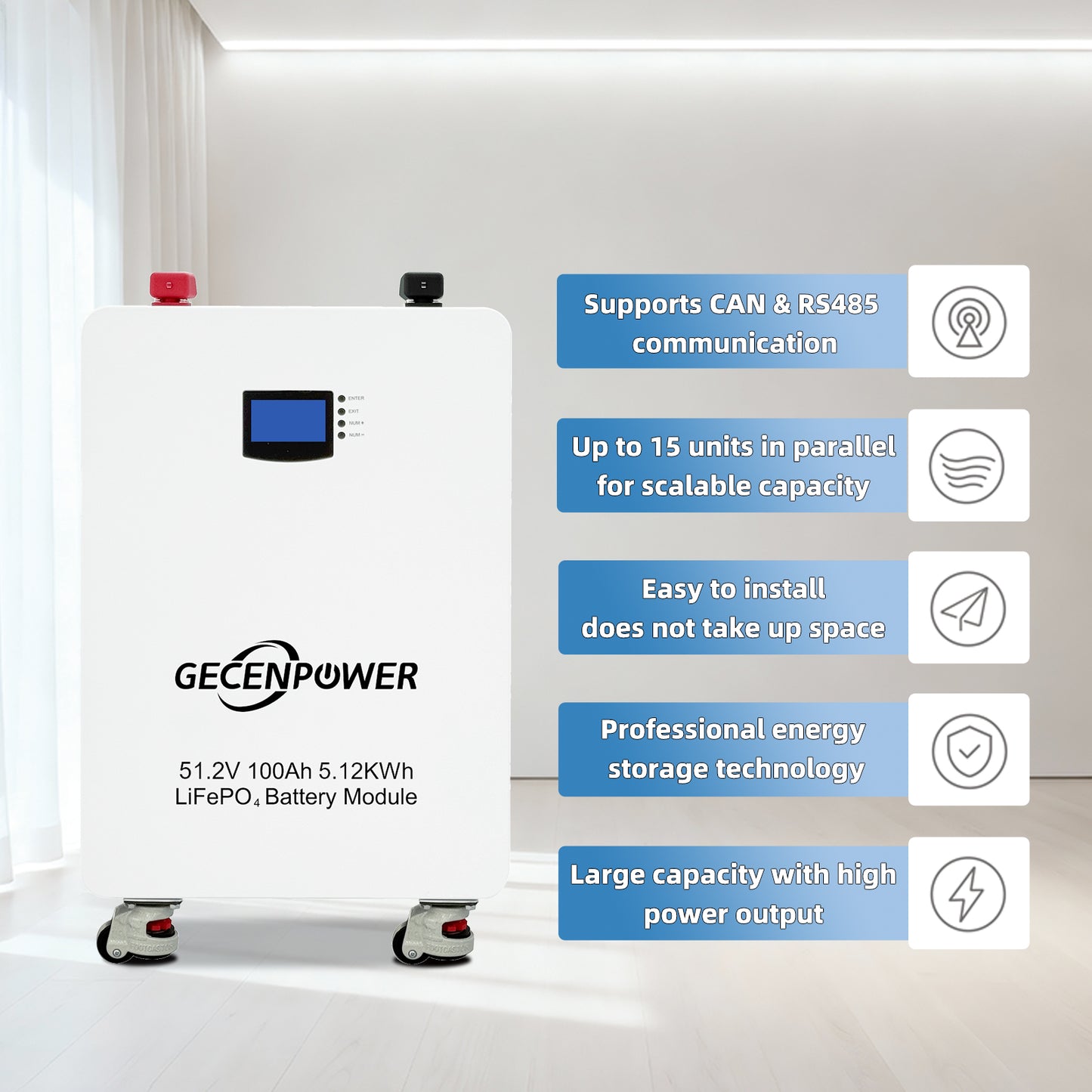 51.2V-100Ah Vertical Lithium Iron Phosphate (LiFePO4) Battery