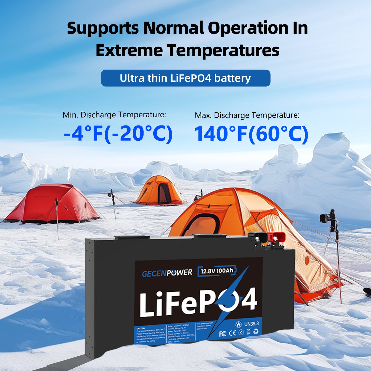 12.8V 100Ah slim LiFePO4 Battery Ultra-Slim / Space-Saving.It features a space-saving ultra-thin body.