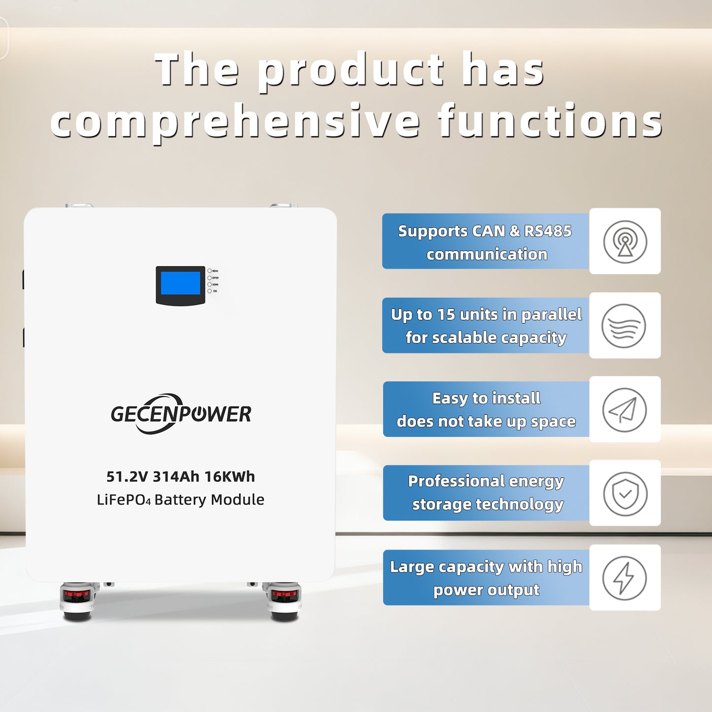 51.2V 314Ah Vertical Lithium Iron Phosphate (LiFePO4) Battery