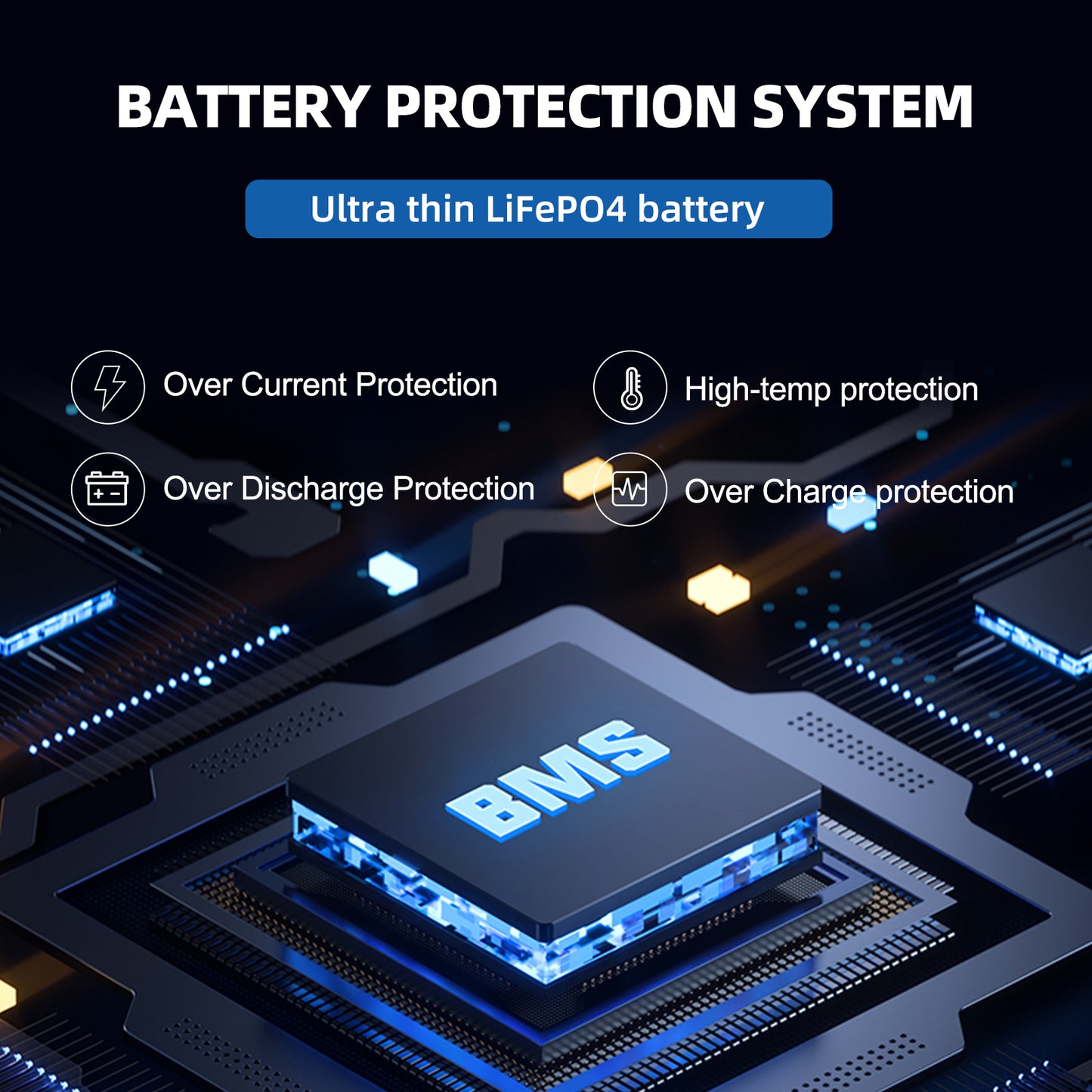 12.8V 100Ah slim LiFePO4 Battery Ultra-Slim / Space-Saving.It features a space-saving ultra-thin body.