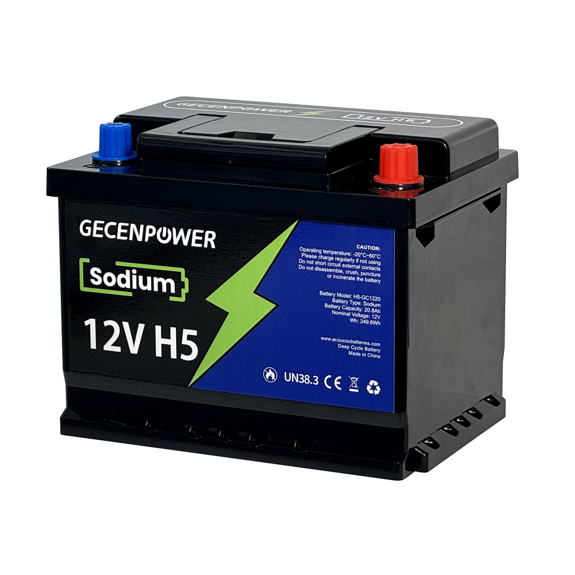 Gecenpower 12V 20.8Ah Sodium Ion Battery Built-in BMS Deep Cycle for Light Trucks, RVs