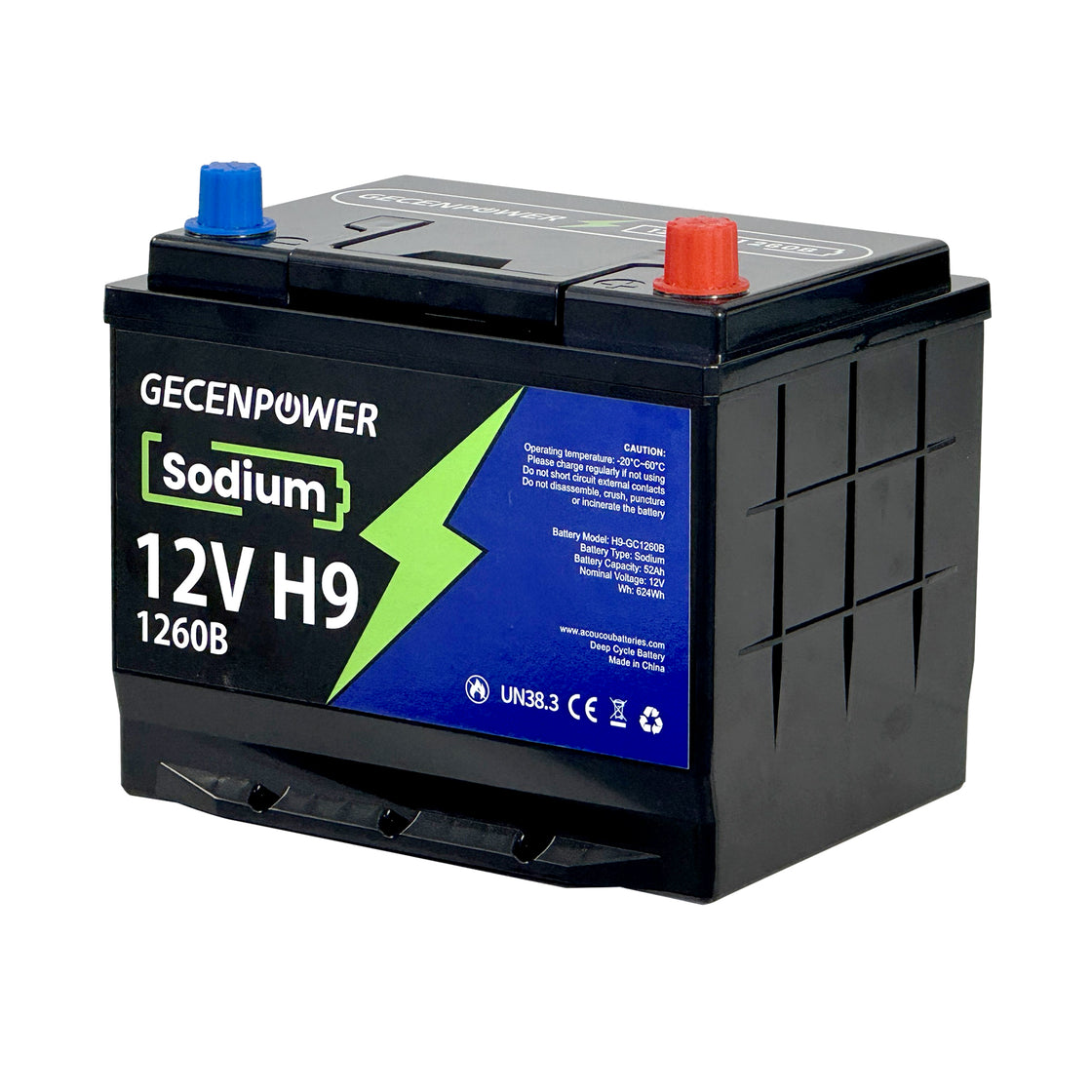 Gecenpower 12V 52Ah Sodium Ion Battery Built-in BMS Deep Cycle for Light Trucks, RVs,Marine