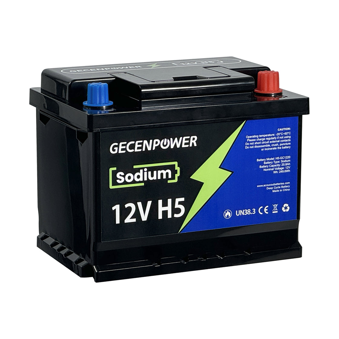 Gecenpower 12V 20.8Ah Sodium Ion Battery Built-in BMS Deep Cycle for Light Trucks, RVs