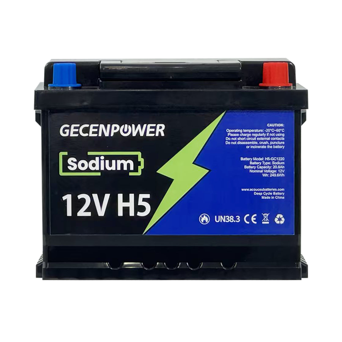 Gecenpower 12V 20.8Ah Sodium Ion Battery Built-in BMS Deep Cycle for Light Trucks, RVs