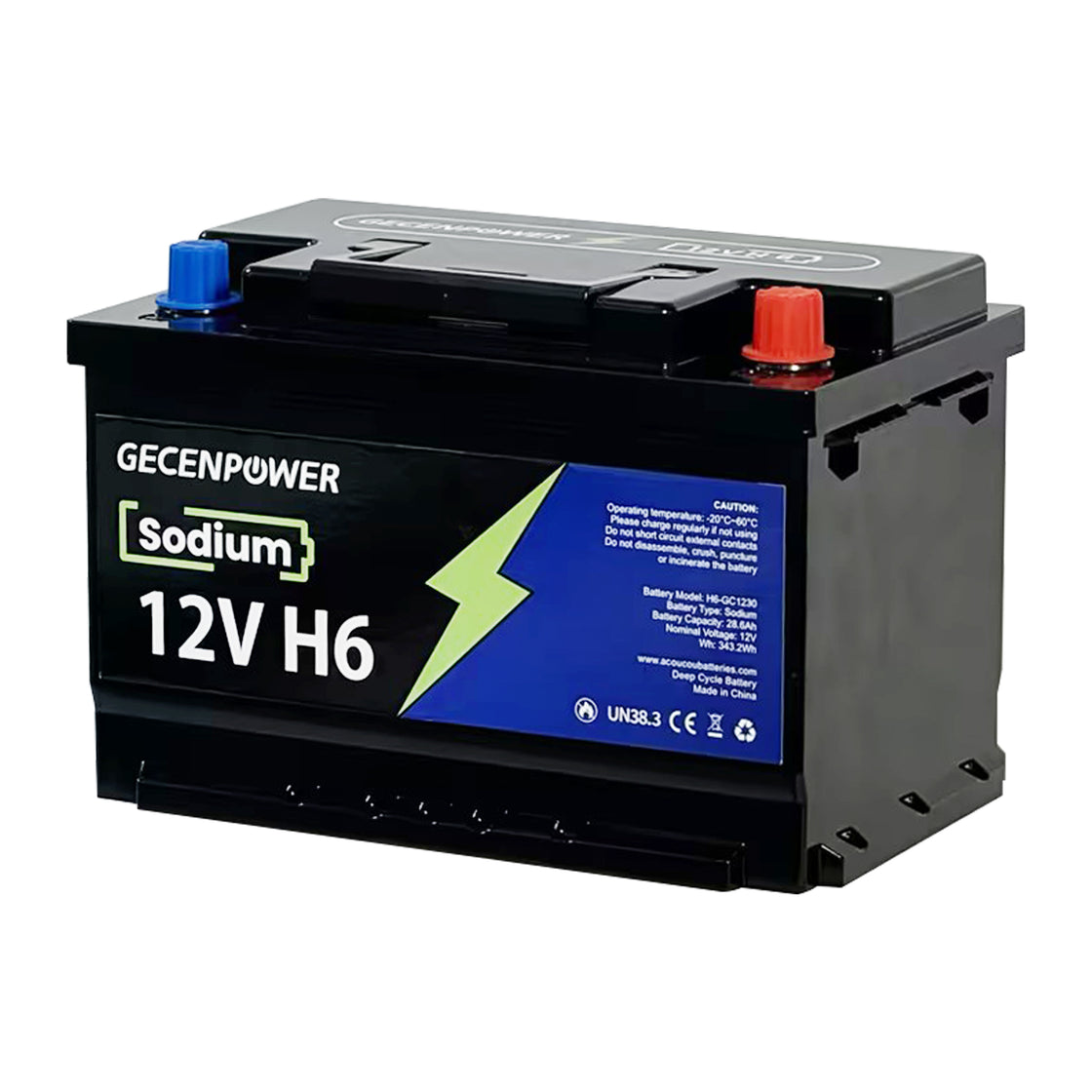 Gecenpower 12V 28.6Ah Sodium Ion Battery Built-in BMS Deep Cycle for Light Trucks, RVs